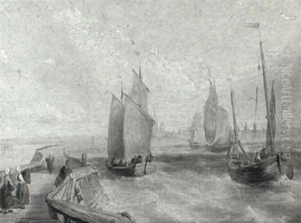 Boats Off The Quay Oil Painting by Henry C. Gritten