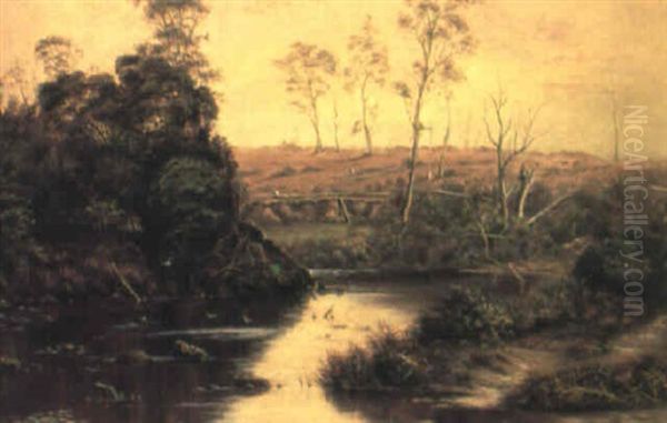 Rural Landscape With River And Birds Oil Painting by Henry C. Gritten