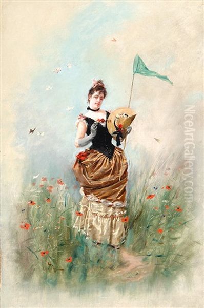 Catching Butterflies Oil Painting by Eugene Grivaz