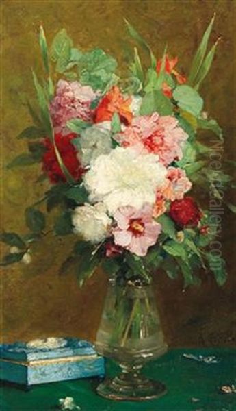 Summer Flowers In A Glass Vase Oil Painting by Antoine Grivolas