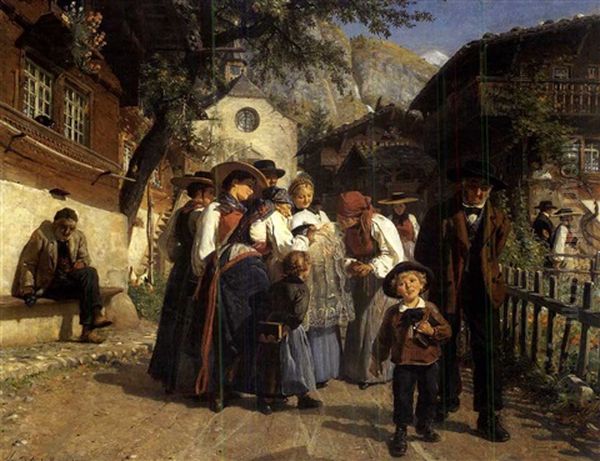 Taufe Im Oberhaslital Oil Painting by Conrad Grob