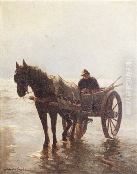 Shrimp Fisherman On The Beach Oil Painting by German Grobe