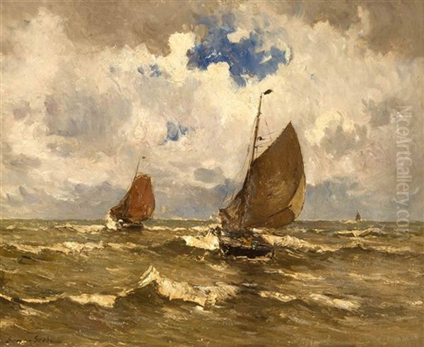 Flachboote Am Wind Oil Painting by German Grobe