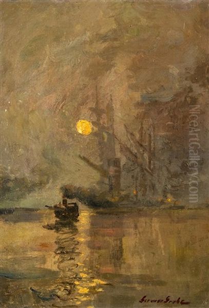 Schiffe Bei Vollmond by German Grobe