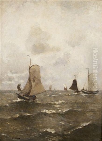 Fischerboote Auf Der Nordsee Oil Painting by German Grobe