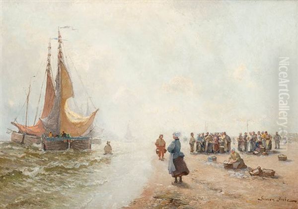 Muschelfischer Bringen Den Tagesfang An Den Strand Oil Painting by German Grobe