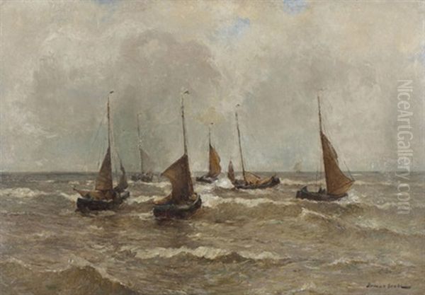 Segelboote In Kustennahe Oil Painting by German Grobe