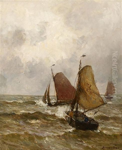 Fischerboote Vor Katwijk Oil Painting by German Grobe