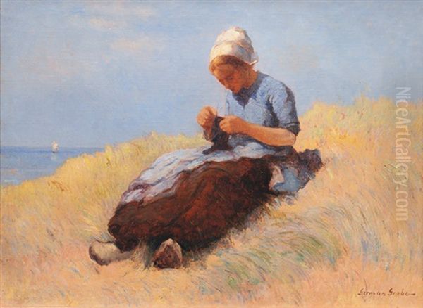 Girl On A Dune Oil Painting by German Grobe