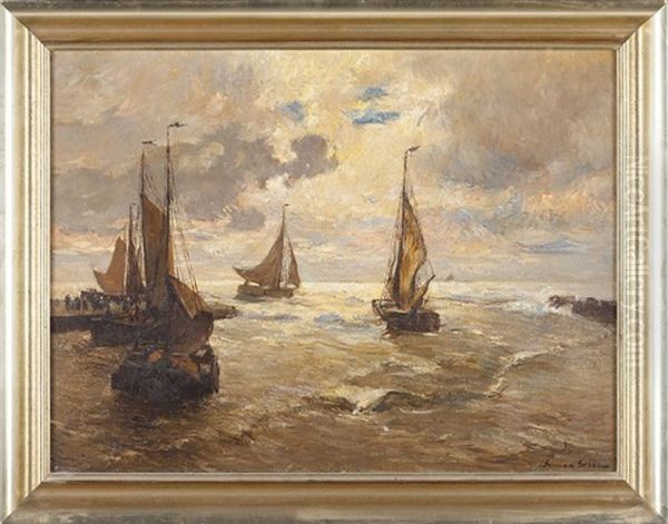 Harbor Oil Painting by German Grobe