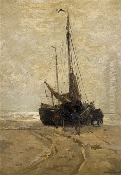 Fischkutter Am Strand Oil Painting by German Grobe