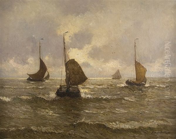 Fischerboote Auf Hoher See Oil Painting by German Grobe