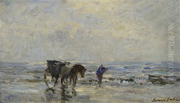 At The Beach On The North Sea Oil Painting by German Grobe