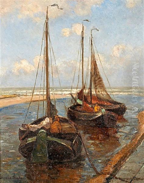 Schiffe Im Hafen Oil Painting by German Grobe