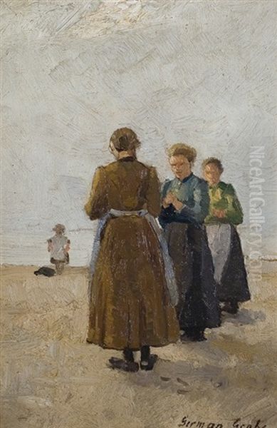 Women At The Beach Oil Painting by German Grobe