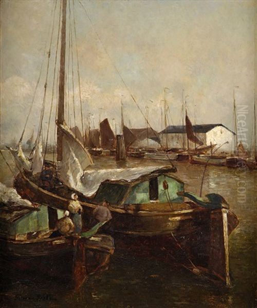 Hollandischer Fischerhafen Oil Painting by German Grobe