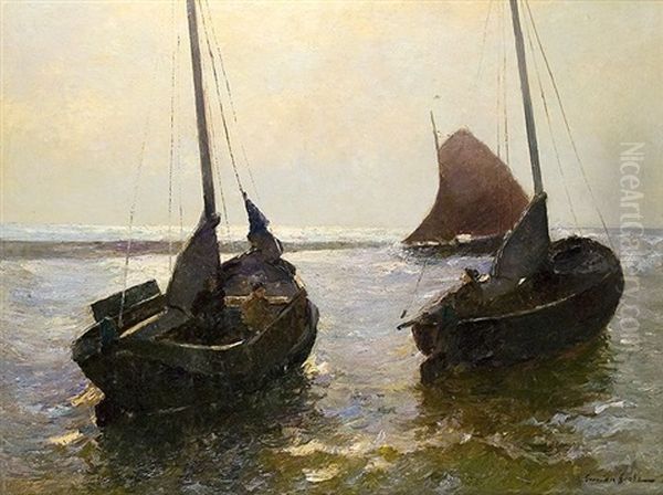 Abend Am Strand (fischerboote) Oil Painting by German Grobe