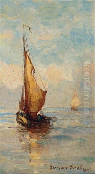 Fischerboote Am Strand Von Scheveningen Oil Painting by German Grobe