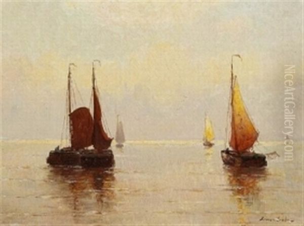 Fischerboote Auf See Oil Painting by German Grobe