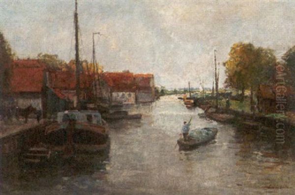 Ansicht Vom Alten Rhein In Katwijk Oil Painting by German Grobe