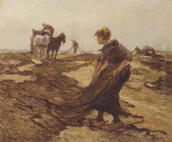 Netmenders In The Dunes Oil Painting by German Grobe