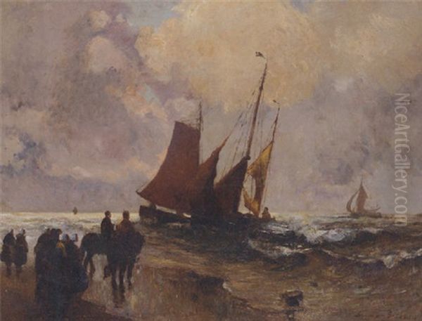 The Arrival Of The Fleet, Katwijk Oil Painting by German Grobe