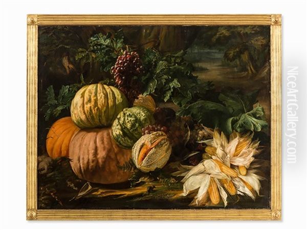 Still Life With Pumpkins Oil Painting by Francois Frederic Grobon