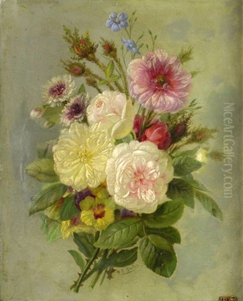 Bouquet Of Roses Oil Painting by Francois Frederic Grobon