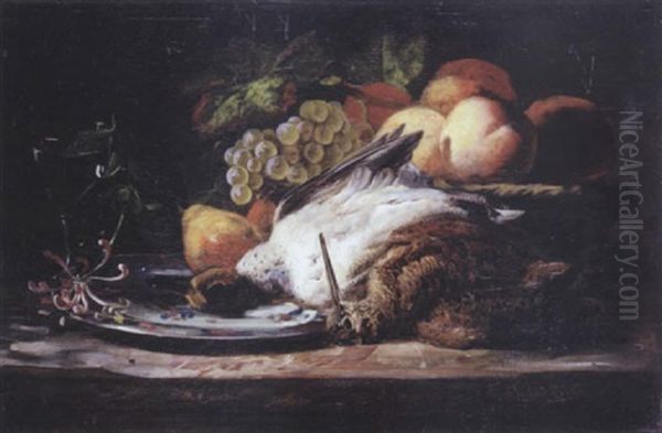 Becasse, Canard Et Fruits Oil Painting by Francois Frederic Grobon