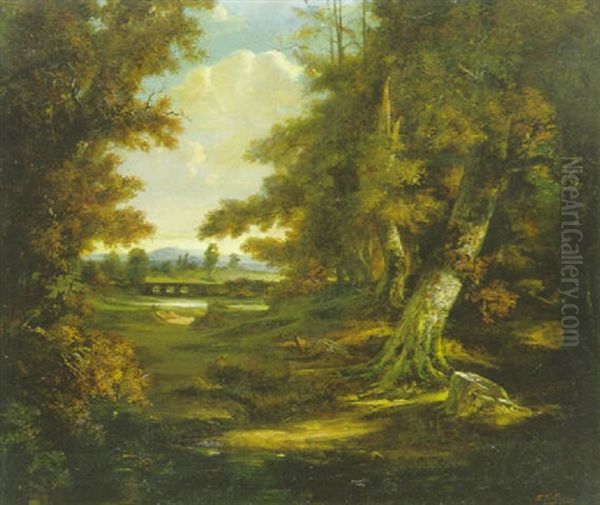 Paysage, Soleil Couchant Oil Painting by Francois Frederic Grobon