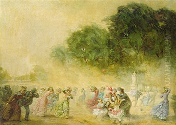 A Gust Of Wind Oil Painting by Francois Frederic Grobon