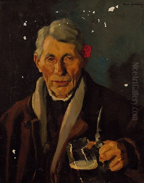 Portrait Eines Mannes Mit Bierkrug Oil Painting by Hermann Groeber