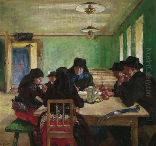 Familie Im Wirtshaus Oil Painting by Hermann Groeber