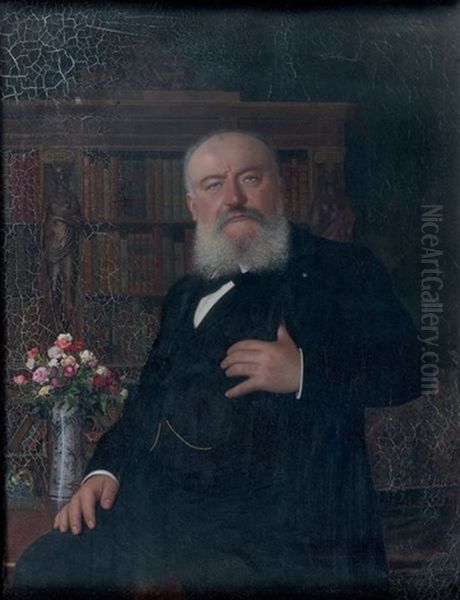 Portrait D'erudit Assis Devant Son Cabinet De Travail Oil Painting by Georges Groegaert