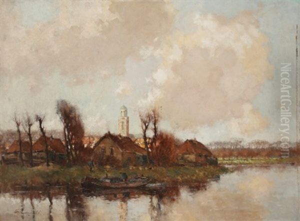 Bateau En Bord De Riviere by Cornelis Groeneveld