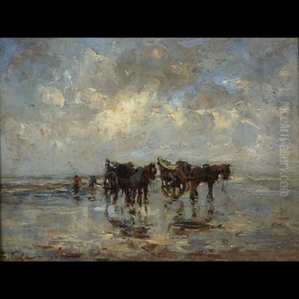 Clam Diggers (+ Fisherwomen On The Beach; Pair) Oil Painting by Tamine Tadama Groeneveld