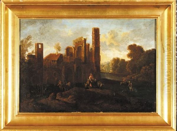 Scena Rodzajowa Na Tle Ruin Oil Painting by Pieter Anthonisz van Groenewegen