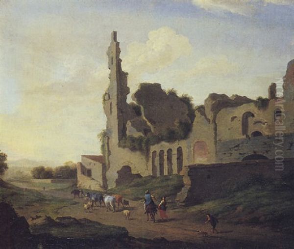 Paesaggio Con Rovine Ed Armenti Oil Painting by Pieter Anthonisz van Groenewegen