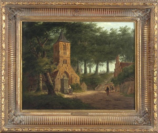 Blick Auf Eine Kirche In Bewaldeter Landschaft Oil Painting by Wilhelmus Van Groenewoud