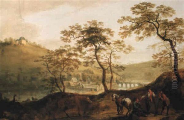 Kilcrenagh On A Hill At Healy's Bridge Near Blarney , River Lee, County Cork Oil Painting by Nathaniel Grogan the Elder