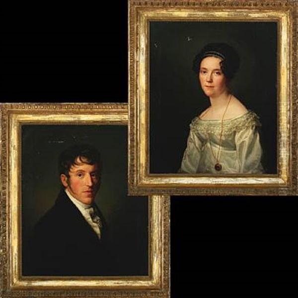 Portraits Of Friedrich August Von Linstow And Antonie Von Linstow (pair) Oil Painting by Friedrich Carl Groeger