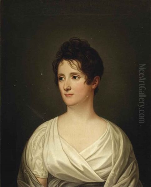 Portrait Of Grafin Charlotte Zu Rantzau (1773-1846), Bust-length, In A White Dress Oil Painting by Friedrich Carl Groeger