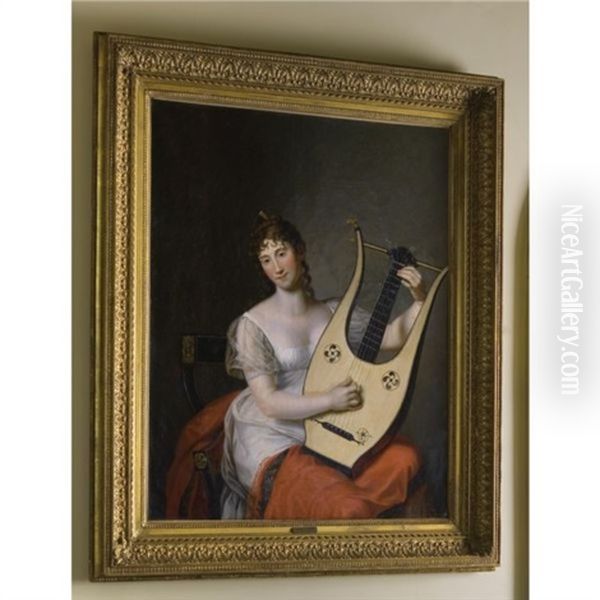 Portrait Of Federica Von Mecklenburg-strelitz, Duchess Of Cumberland And Queen Of Hanover, Seated Holding A Lyre Oil Painting by Friedrich Carl Groeger