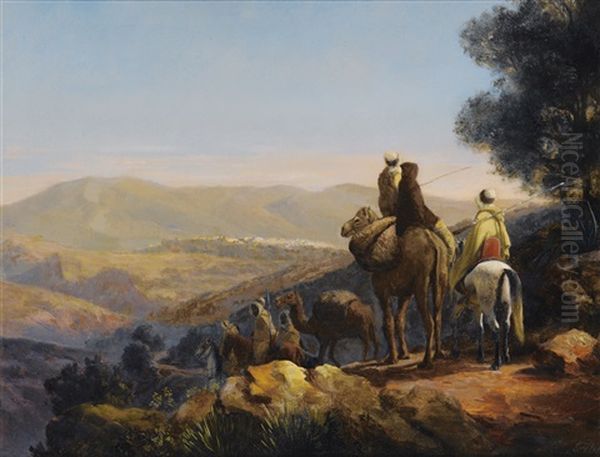 La Caravane En Vue De Constantine Oil Painting by Curt Victor Clemens Grolig