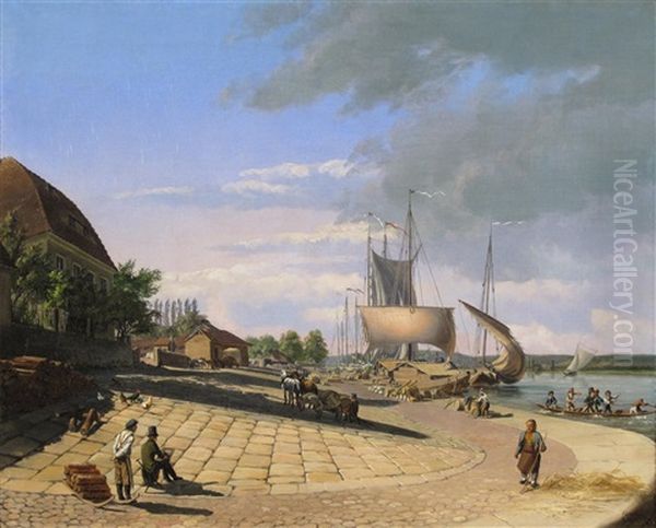 A Port Scene, Possibly In Bordeaux Oil Painting by Curt Victor Clemens Grolig