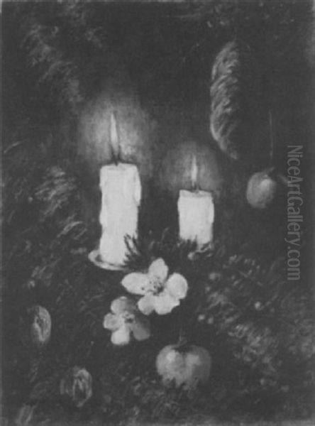 Christmas Tree Candles Oil Painting by Albert Lorey Groll