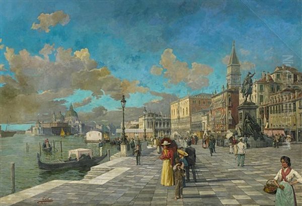 Grose Vedute Von Venedig Mit Dogenpalast Und Santa Maria Della Salute Oil Painting by Theodor Groll