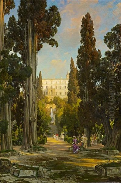 Im Park Der Villa D'este In Rom Oil Painting by Theodor Groll