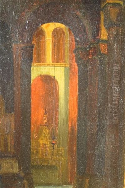 Italian Cathedral Interior With Priest Oil Painting by Theodor Groll