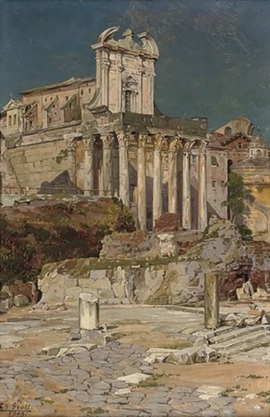 The Forum Before St. Giuseppe Dei Falegnami, Rome Oil Painting by Theodor Groll